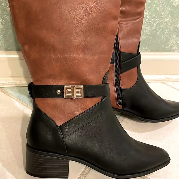 Never Been Worn. Shoe Dazzle Leather Boots, Gold hardware. Perfect condition. - Picture 3 of 3
